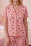 Strawberry Patterned Buttoned Short Sleeve Pajama Set 4588 Pink - 3