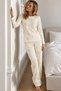 Women's Stylish Long Sleeve Ecru Pajama Set - 4