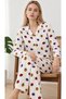 Women's Ladybug Shirt Collar White Pajama Set 4827 - 4
