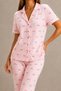 Women's Short Sleeve Comfortable Fit Stylish Pink Pajama Set - 3