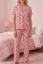 Strawberry Patterned Buttoned Short Sleeve Pajama Set 4588 Pink - 2
