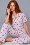 Women's Striped Bowknot Patterned Purple Short Sleeve Pajama Set 4811 - 2