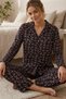 Pink Patterned Long Sleeve Pajama Set 4602 -Black