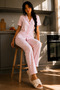 Women's Elegant Collar Textured Spacious Pink Pajama Set - 2