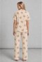 Women's Short Sleeve Patterned Ecru Pajama Set 4739 - 3