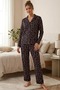 Pink Patterned Long Sleeve Pajama Set 4602 -Black - 2