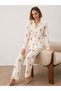 Women's Shirt Collar Long Sleeve White Pajama Set
