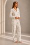 Women's Front Buttoned Long Sleeve Bottom Top White Pajama Set - 4