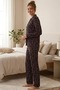 Pink Patterned Long Sleeve Pajama Set 4602 -Black - 3
