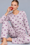 Women's Striped Comfortable Patterned Double Purple Pajama Set 4809 - 3