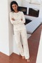 Women's Patterned Long-Sleeved Comfortable Ecru Pajama Set - 5