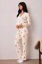Women's Long Sleeve Buttoned Bottom Top White Pajama Set - 4