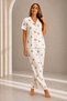 Women's Short Sleeve Comfortable Fit Stylish Off-White Pajama Set - 5