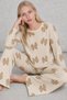 Women's Patterned Long Sleeve Cream Pajama Set 4762 - 2