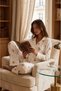 Women's Shirt Collar Comfortable Home Wear White Pajama Set - 2