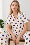 Women's Patterned White Short Sleeve Pajama Set 4828