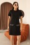 Black Suede Crew Neck Mini Dress embellished with stones | Slim Fit, Short-Sleeved, Above-the-Knee, Casual, Everyday, Chic E - 3