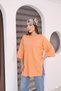 Orange Oversized Long-Sleeve T-Shirt with Double Sleeves and Side Slits | Cotton Basic Crew Neck Single Jersey Fabric