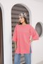 Pink Oversized Long-Sleeve T-Shirt with Double Side Slits | Cotton Basic Crew Neck Single Jersey Fabric - 5