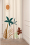 Bohemian Palm Leaf Sun Plain Soft Beige Patterned Special Design Digital Printed (Single Wing) Background Curtain