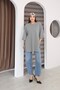 Gray Oversized Double-Sleeve Long T-Shirt with Side Slits | Cotton Basic Crew Neck Single Jersey Fabric Casual - 4