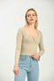 Beige Square Neck Chest Detailed Long Sleeve Blouse - 5