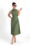 Women's Khaki A-Line Midi Dress | With Asymmetrical Ruched Drape Detail | Sleeveless Crew Neck | Paper Touch