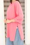Pink Oversized Long-Sleeve T-Shirt with Double Side Slits | Cotton Basic Crew Neck Single Jersey Fabric - 8