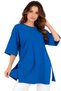 Blue Oversized Double-Sleeve Long T-Shirt with Side Slits | Cotton Basic Crew Neck Single Jersey Fabric Day - 3