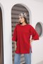 Red Oversized Double-Sleeve Long T-Shirt with Side Slits | Cotton Basic Crew Neck Single Jersey Fabric - 4