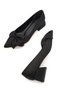 Mila Black Satin with Bow Detail (4 cm) Pointed Toe Heeled Shoes - 5