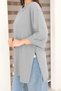Gray Oversized Double-Sleeve Long T-Shirt with Side Slits | Cotton Basic Crew Neck Single Jersey Fabric Casual - 8