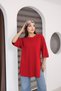 Red Oversized Double-Sleeve Long T-Shirt with Side Slits | Cotton Basic Crew Neck Single Jersey Fabric - 5