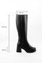 Women's Black Thick Heeled Blunt Toe Boots with Elastic Back - 8