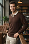Men's Polo Neck Self-Patterned Knit Sweater