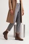 Women's Round Toe Chelsea Boots with Gold Accents, Double-Layer Elastic Bands, and Thick Block Heels—Farel Light Brown Suede - 4
