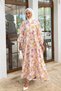 Patterned Summer Hijab Dress with Elasticated Sleeves and Front Button Detail