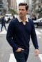 Men's Self-Patterned Polo Collar Knit Sweater