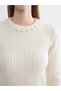 TWO MT SHOP QUALITY LCW Vision Ecru Oval-Neck Beaded Women's Knit Sweater - 3
