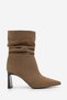 Women's Pointed Toe, Ruched-Ankle, High-Heeled Casual Boots by Ceyrin in Tobacco Brown Suede - 2