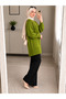 Green Crew Neck Oversize Women's Knitwear Tunic - 2