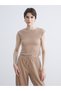 Trendy Picks from Kübra Butik: Solid-Color Textured Blouse with a Stand-Up Collar with Yoke Detail - 2