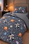 Single-Size Fitted Sheet Duvet Cover Set with Elastic, Cotton "Astronauts" Design