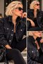 Shine Collection Black Denim Cropped Jacket with Crystal Batwing Sleeves - 2