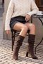 Women's Pointed Toe, Ruched, Thick Heel, Zipperless Casual Boots in Velir Brown Suede - 4