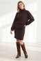 Women's Brown Mock Neck Drapey Dress with Collar Detail ELB-19002695 - 5