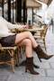 Women's Pointed Toe, Ruched-Ankle, High-Heeled Casual Boots by Ceyrin in Brown Suede - 6