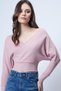 Women's Powder-Colored Front-and-Back V-Neck Double-Breasted Wrap Blouse Alc-019-053-Blz