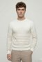 Cucino Ecru - Beige 100% Cotton Striped Crew Neck Sweater