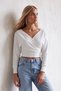 Women's Ecru Front-and-Back V-Neck Double-Breasted wrap blouse ALC-019-053-BLZ - 4